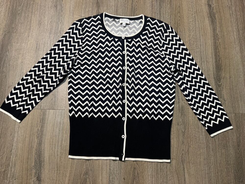 Talbots Oprah Collection Women's Black & White Chevron Button-Front Cardigan